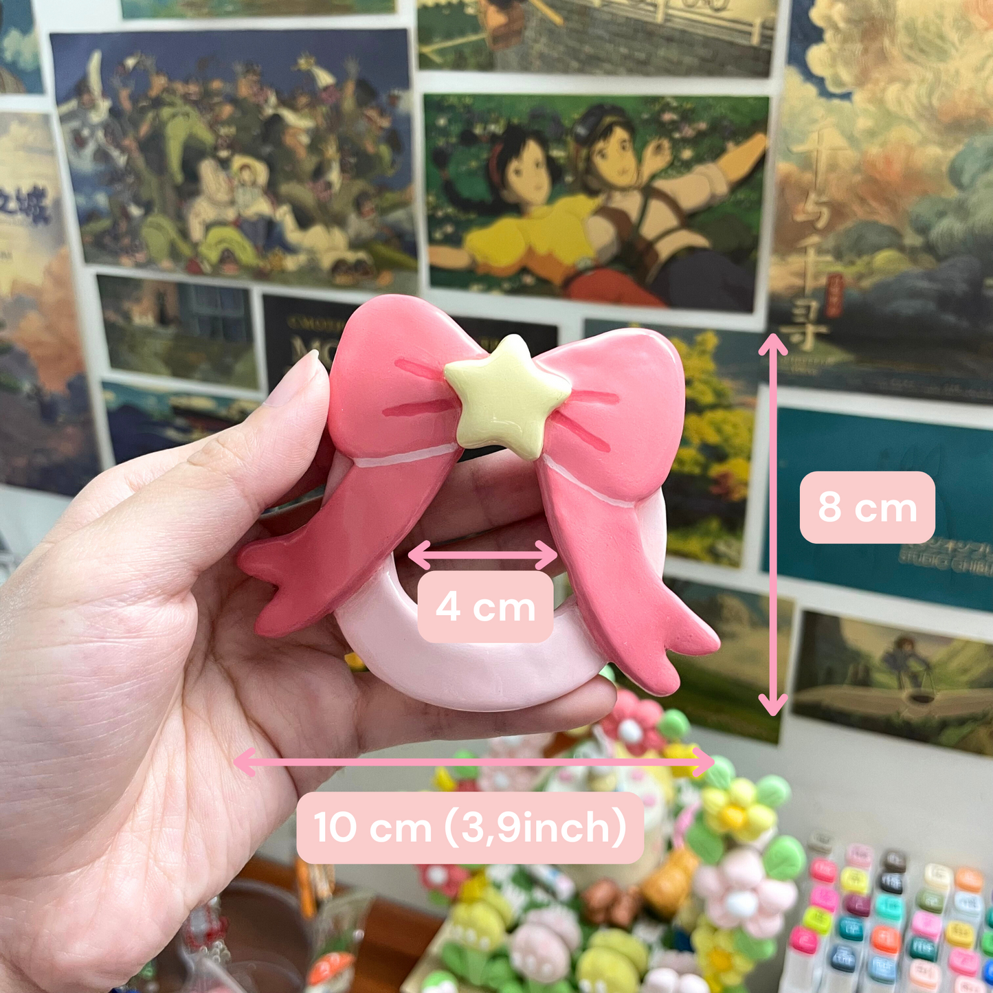 Star & Bow Clay Hair Brooch