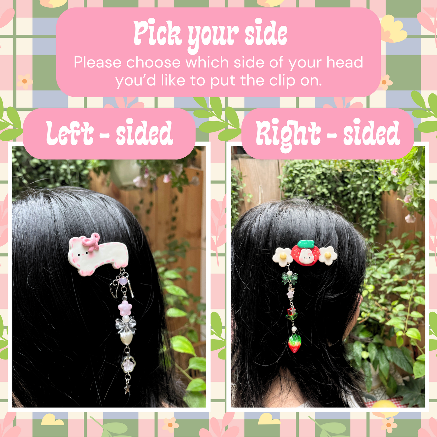 Strawberry Bunny GiGi clay hair clip with cute charm