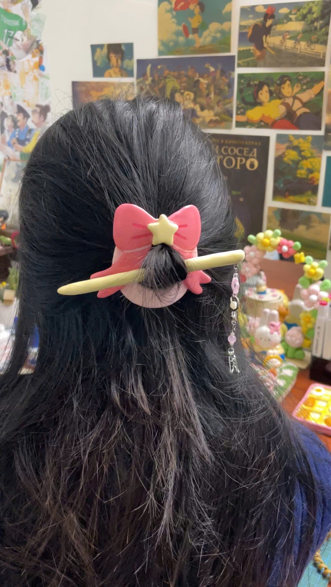 Star & Bow Clay Hair Brooch