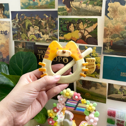 Orange Kitten Clay Hair Brooch
