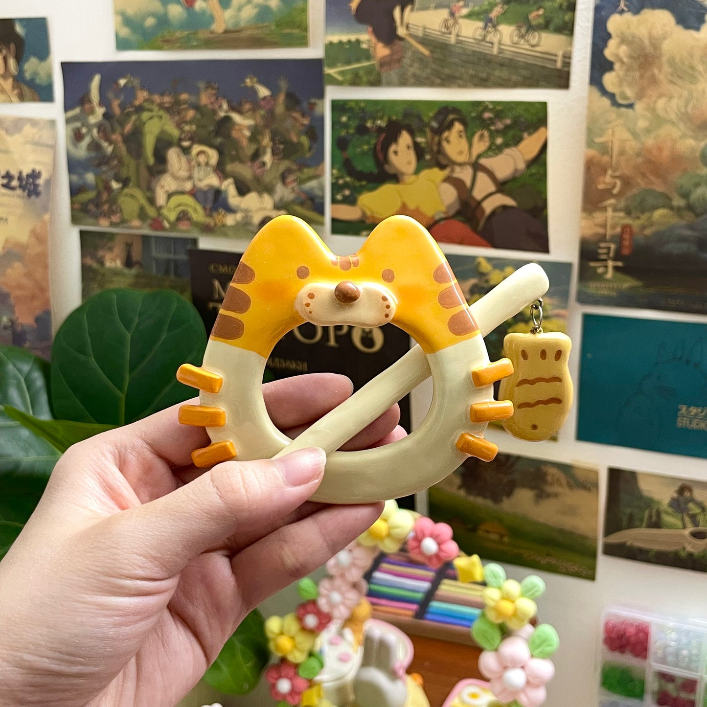 Orange Kitten Clay Hair Brooch