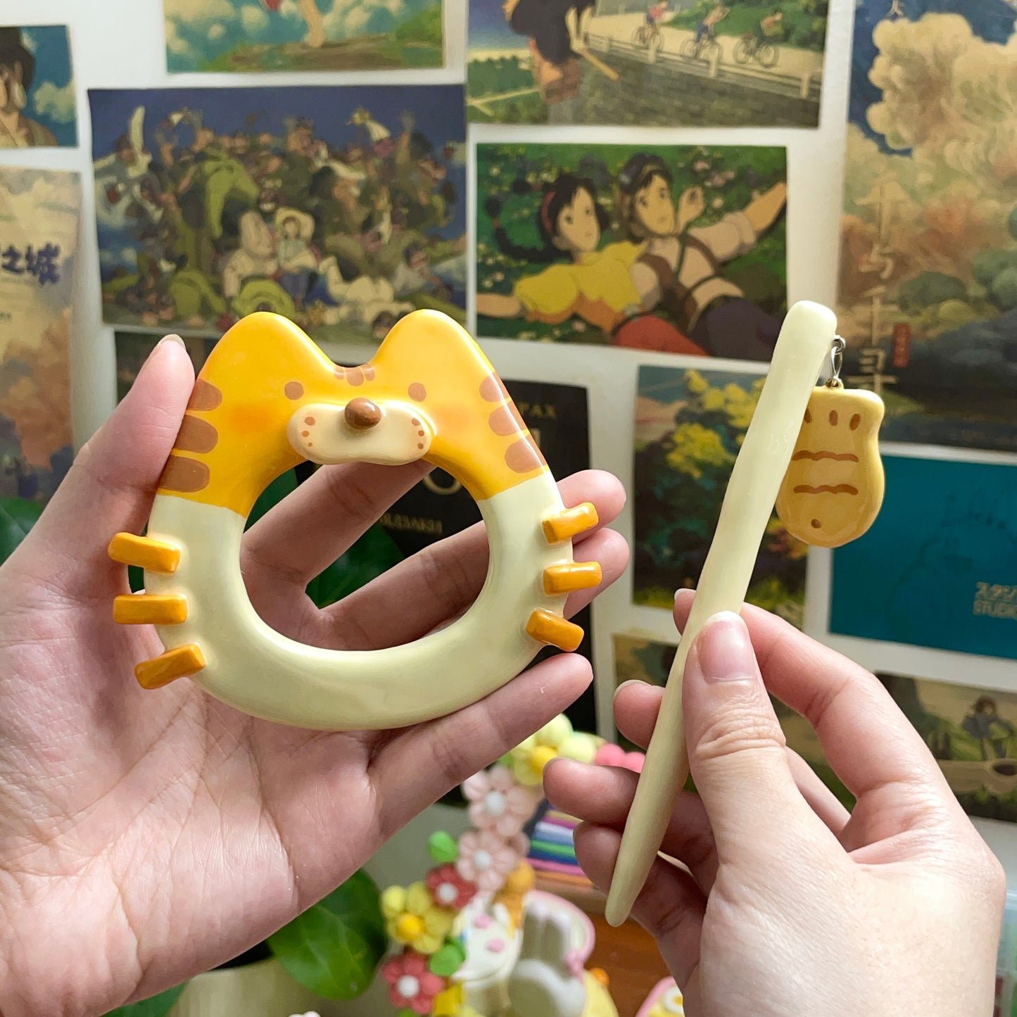 Orange Kitten Clay Hair Brooch