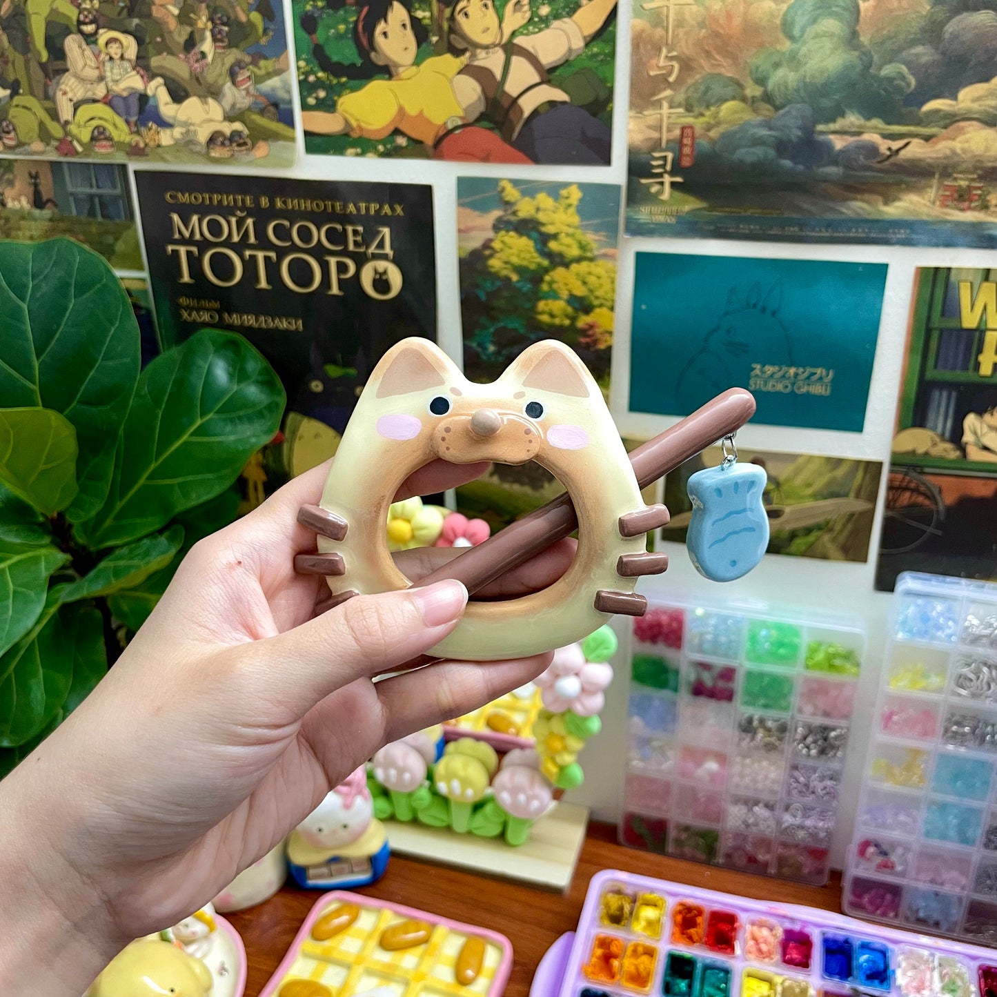 Siamese Kitten Clay Hair Brooch