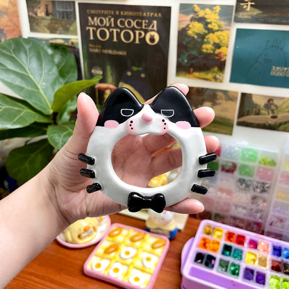 Tuxedo Kitten Clay Hair Brooch