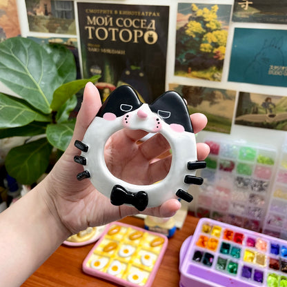 Tuxedo Kitten Clay Hair Brooch