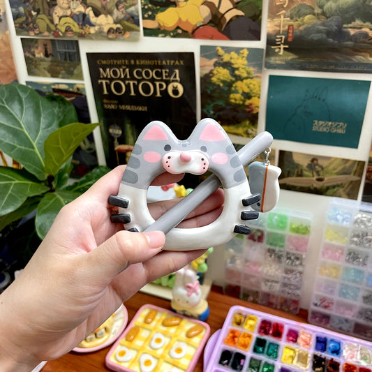 Grey Kitten Clay Hair Brooch