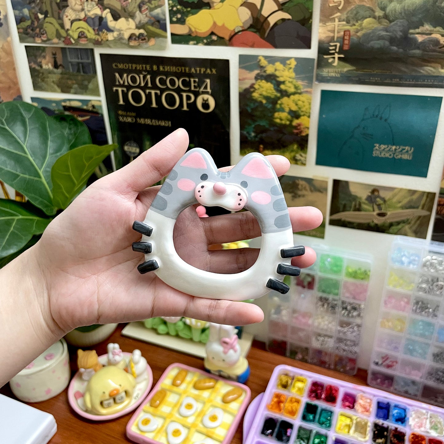 Grey Kitten Clay Hair Brooch