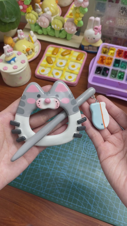 Grey Kitten Clay Hair Brooch