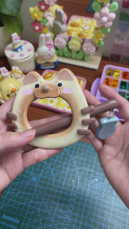 Siamese Kitten Clay Hair Brooch