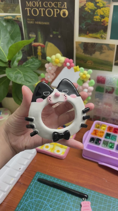 Tuxedo Kitten Clay Hair Brooch